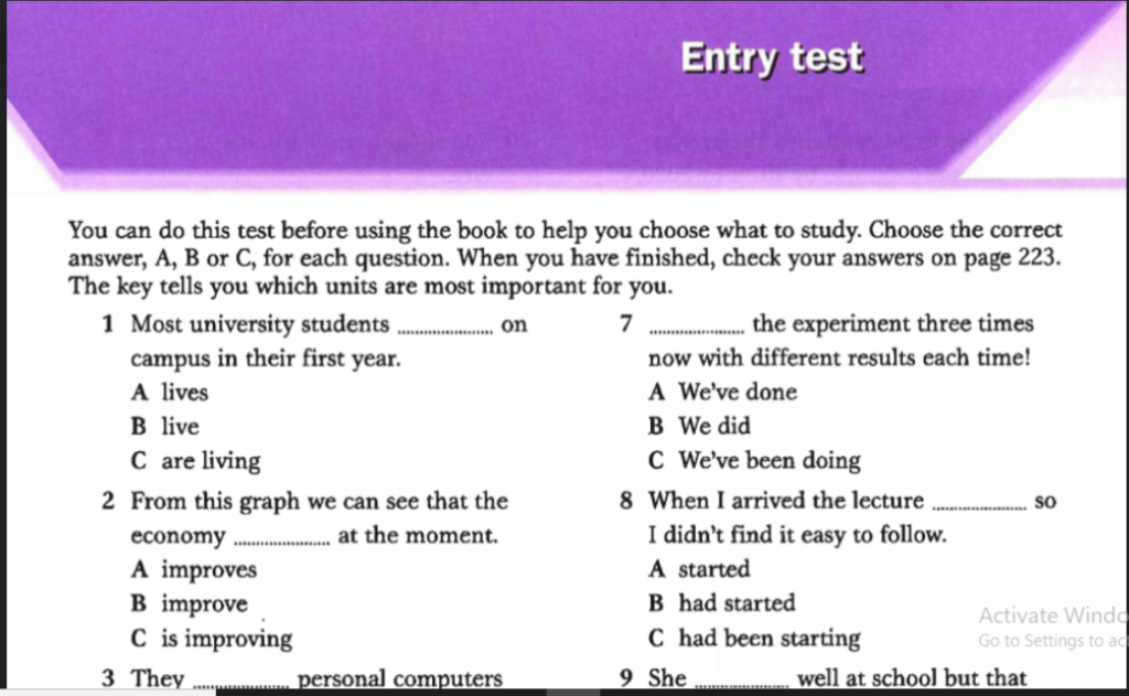 Bài test Entry - xác định khả năng