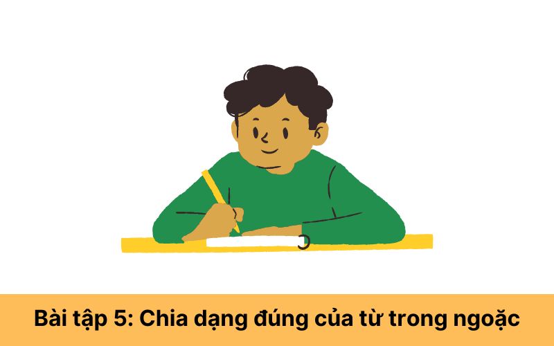 Bài tập 5: Chia dạng đúng của từ trong ngoặc